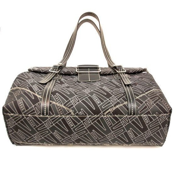 VERSUS by Gianni Versace Italy Large Jacquard Satchel Carryall Bag Handbag Black - Picture 5 of 9